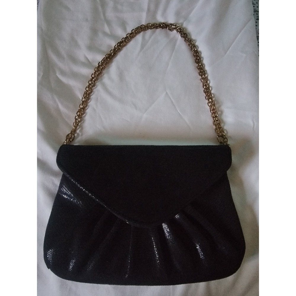 Urban Expressions Black Snakeskin Vegan Leather Gold Chain Clutch Shoulder Bag